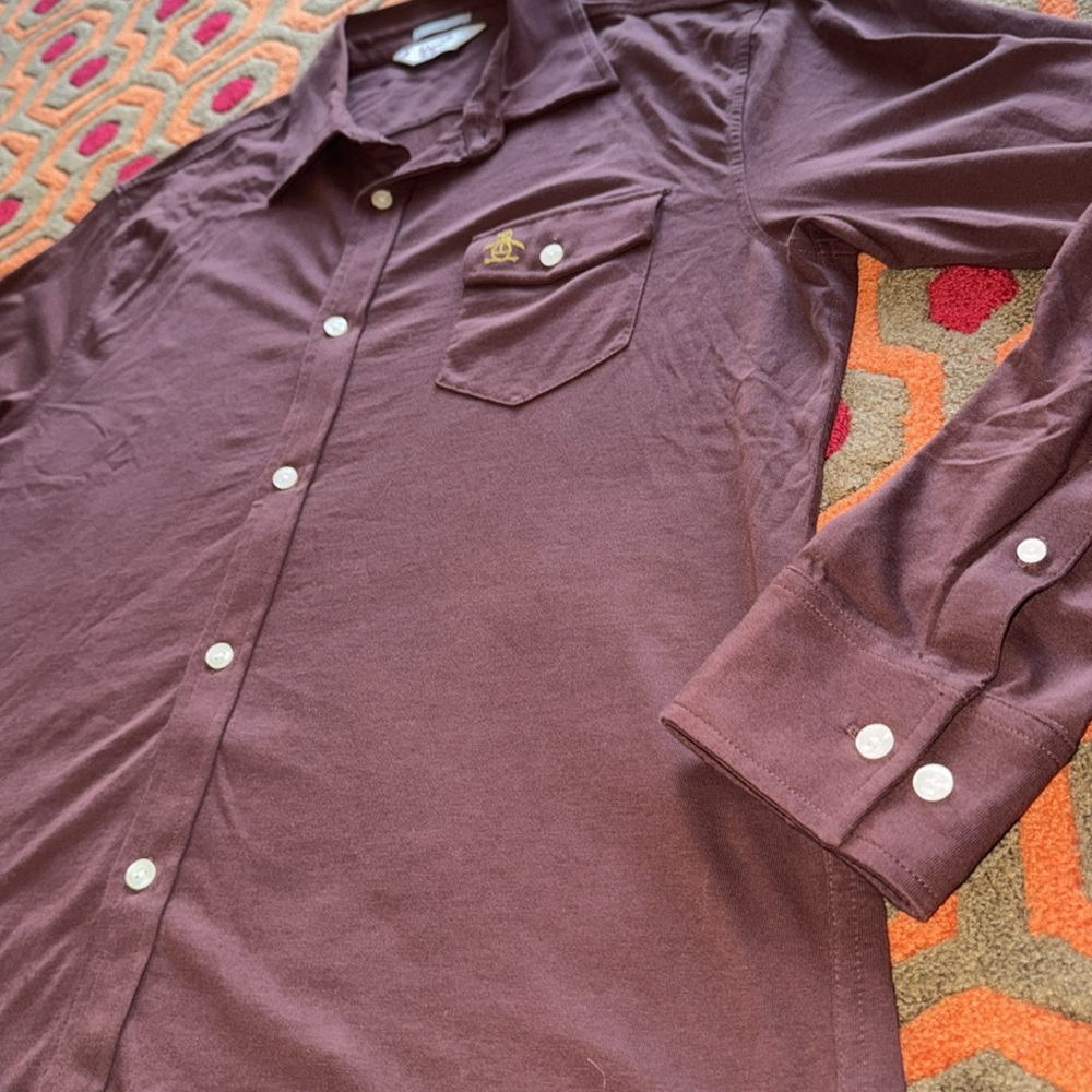 Original Penguin Brown Casual Button Down Shirt Men's Large SOFT!
